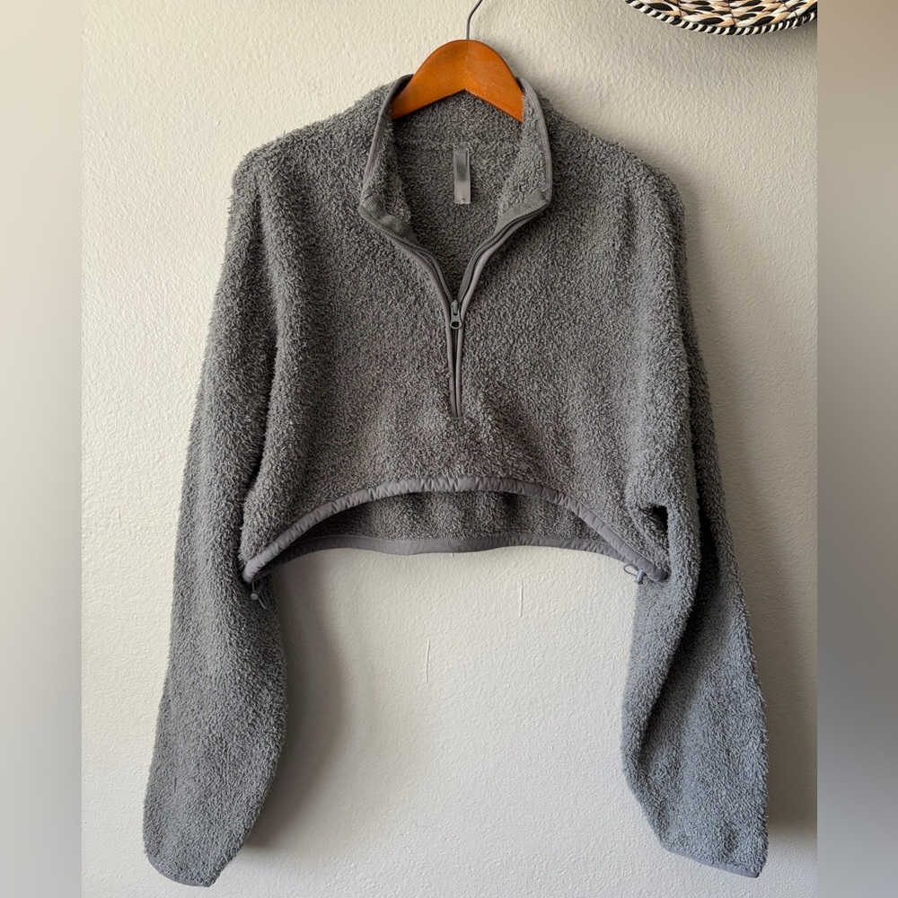 SKIMS Cozy Knit Cropped Pullover Soft Teddy Sherpa Gray Women’s Large XL - Picture 5 of 11